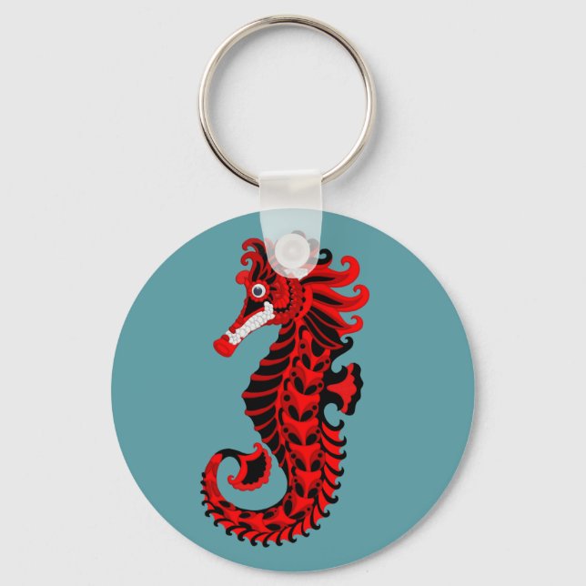 Red and Black Seahorse Keychain (Front)