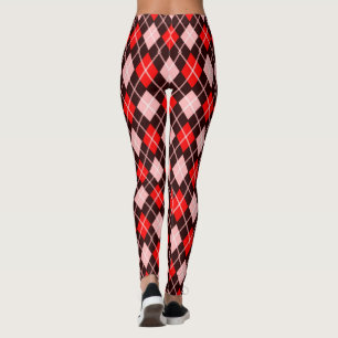 Red and Black Seamless Argyle Pattern Leggings