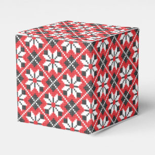 Red and black seamless cross-stitch pattern favor box