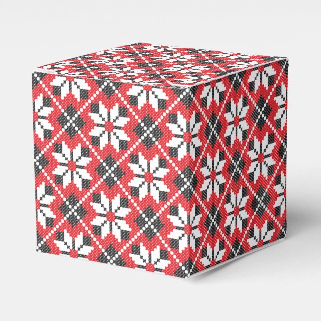 Red and black seamless cross-stitch pattern favor box (Front Side)