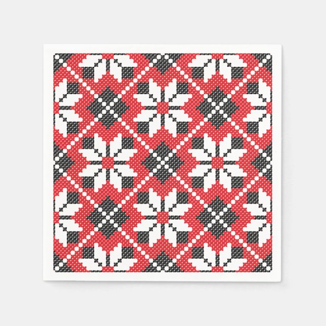 Red and black seamless cross-stitch pattern napkin (Front)