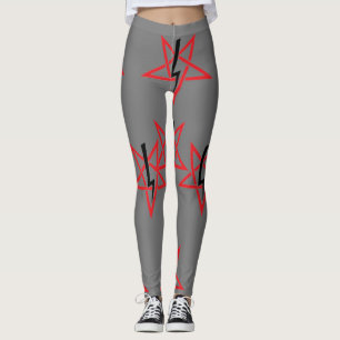 Red And Black Sigil Of Anton LaVey on Grey Leggings