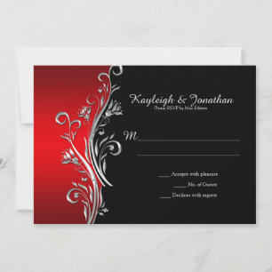 Red and Black Silver Ornate Swirls RSVP Announcement