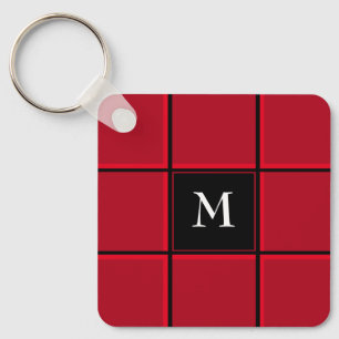 Red and Black Single Initial Christmas Keychain