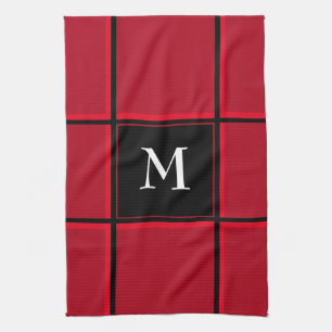 Red and Black Single Initial Christmas Kitchen Tow Towel