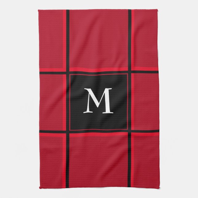 Red and Black Single Initial Christmas Kitchen Tow Towel (Vertical)