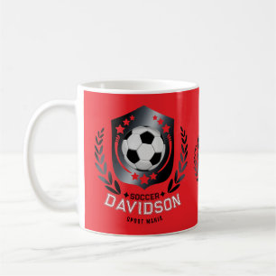 Red and Black Soccer Ball for Sporty Men and Boys Coffee Mug