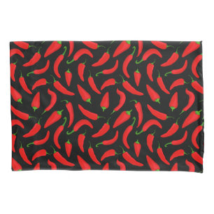 Red and Black Spicy Chilli Pepper Patterned Pillowcase