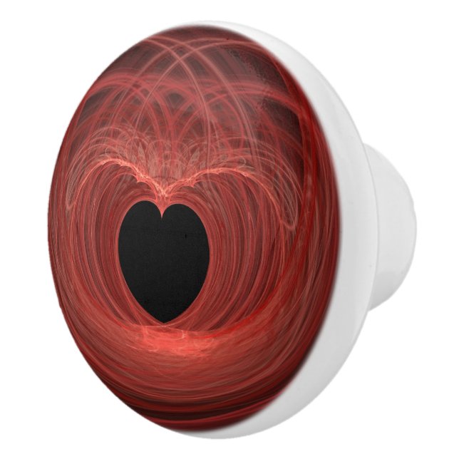 Red and Black Spiralled Heart Artwork Ceramic Knob (Right)