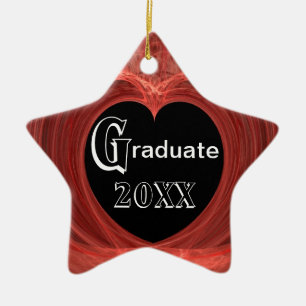 Red and Black Spiralled Heart Ceramic Ornament