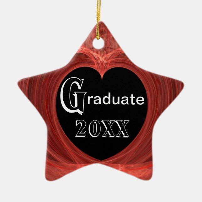 Red and Black Spiralled Heart Ceramic Ornament (Front)