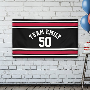 Red and Black Sports Jersey Custom Name Number Banner
