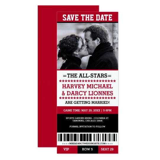 Red and Black Sports Ticket Save the Date Card