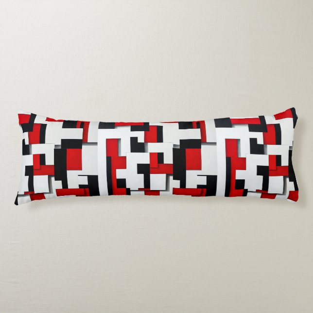 Red and black square pattern body pillow (Front)