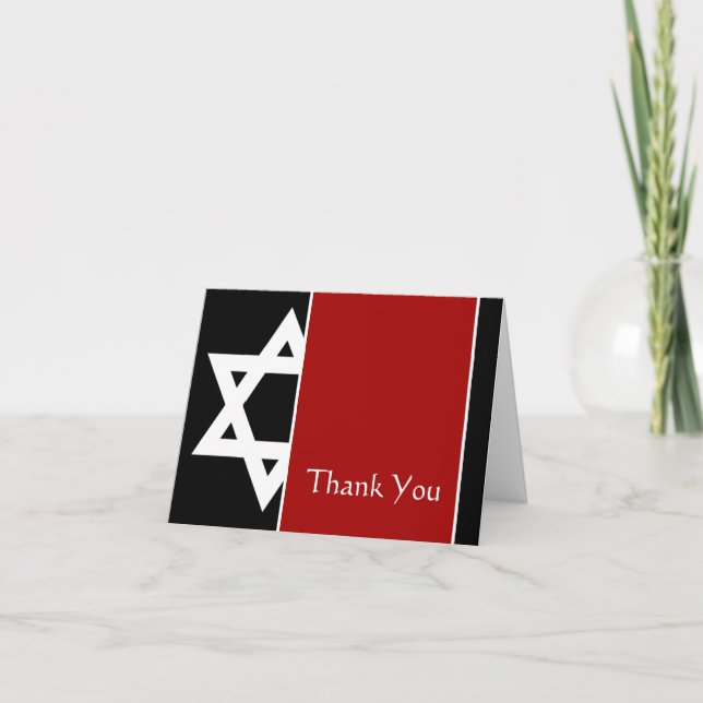 Red and Black Star of David Bar Mitzvah Thank You (Front)