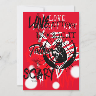 Red and Black Street Art and a black cat Flat Card