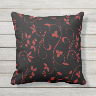 Red and Black Stunning Decorative Fern Outdoor Pillow