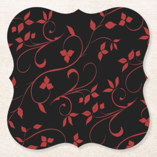 Red and Black Stunning Decorative Fern Paper Coaster