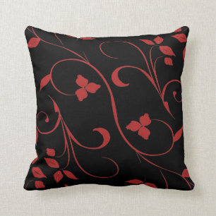 Red and Black Stunning Decorative Fern Throw Pillow