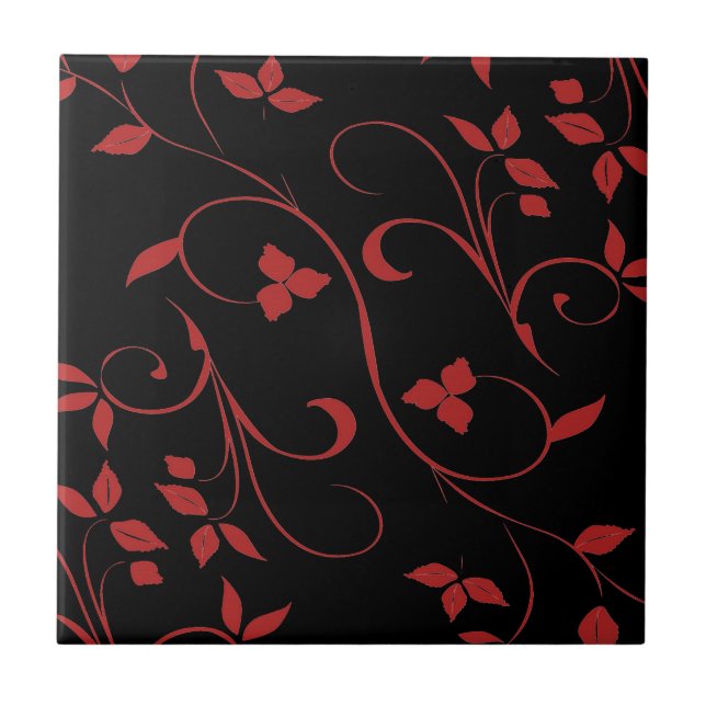 Red and Black Stunning Decorative Fern Tile (Front)