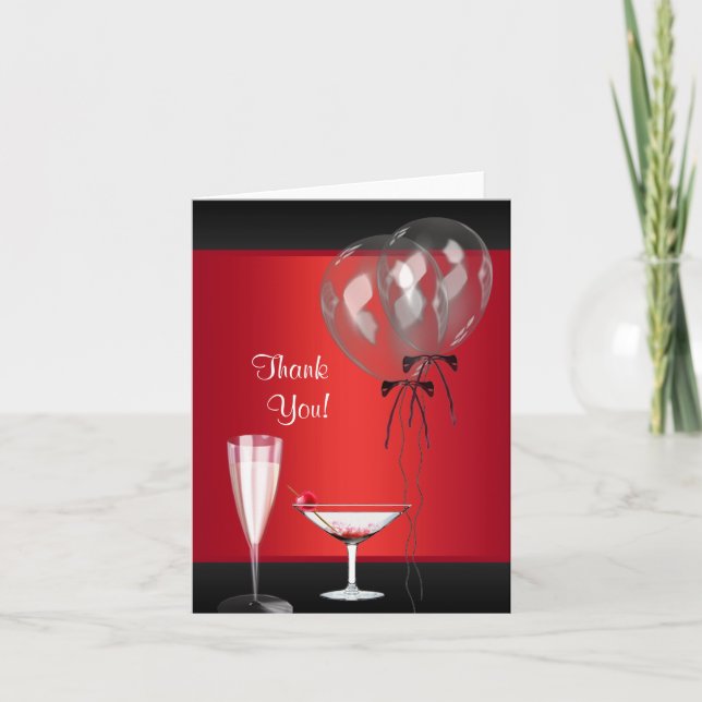 Red and Black Surprise Party Merci Cartes (Devant)