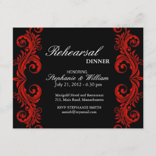 Red and Black Swirl Rehearsal Dinner Card