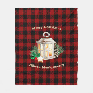 Red and Black Tartan Christmas lantern Fleece Blanket