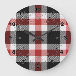 Red And Black Tartan Large Clock
