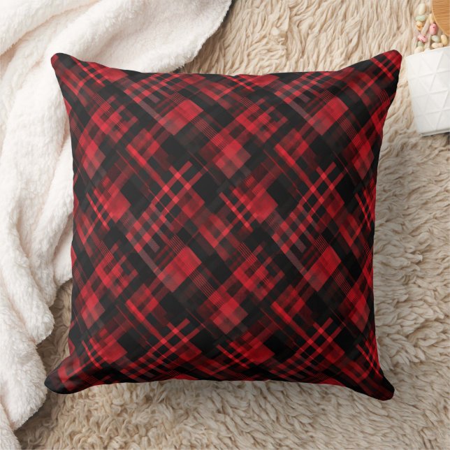 Red and black tartan pattern throw pillow (Blanket)