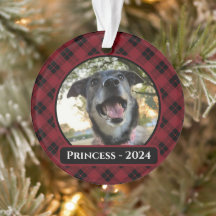 Red and Black Tartan Plaid Dog Photo Christmas