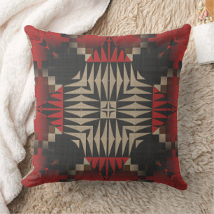 Red and Black Textured Geometric Throw Pillow