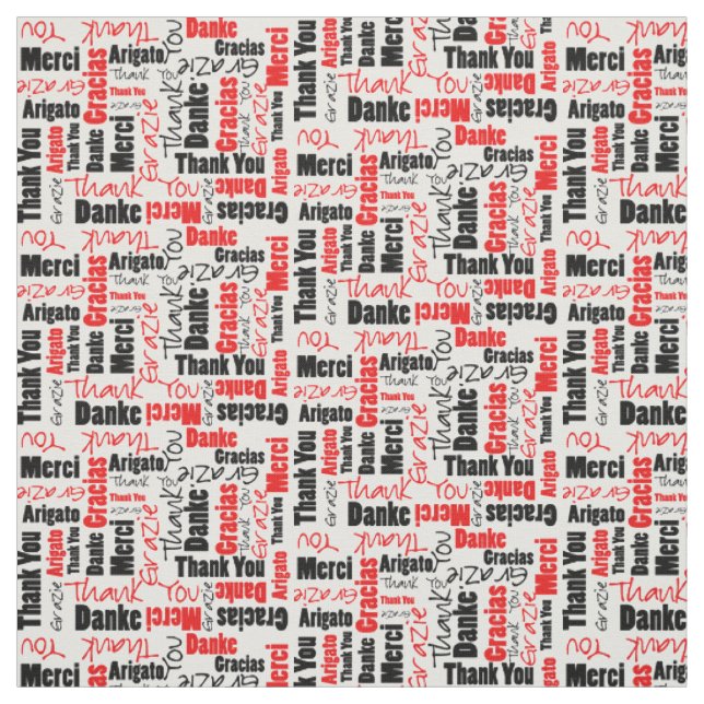 Red and Black Thank You Word Cloud Fabric (Swatch)
