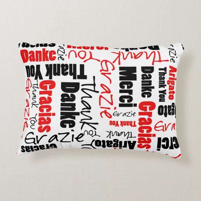 Red and Black THANK YOU Word Collage Decorative Pillow (Back)