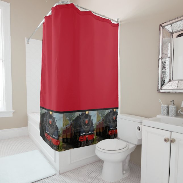 Red and Black Train / Railroad Shower Curtian (In Situ)