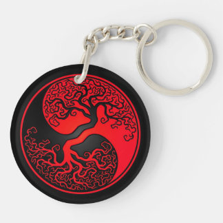 Red and Black Tree of Life Yin Yang Keychain