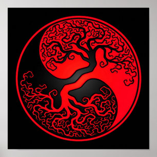 Red and Black Tree of Life Yin Yang Poster