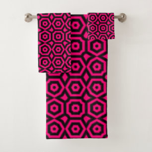 Red and black trendy geometric art deco pattern bath towel set