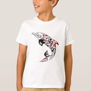 Red and Black Tribal Dolphin Tattoo Design T-Shirt