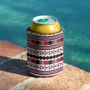 Red and Black Tribal Pattern Can Cooler