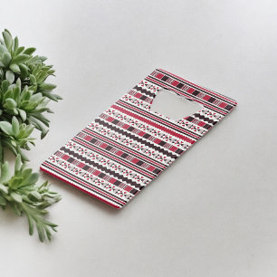 Red and Black Tribal Pattern Credit Card Bottle Opener