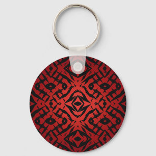 Red and black tribal shapes pattern keychain