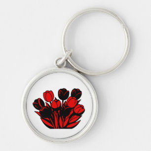 Red and Black Tulip Bouquet Keychain