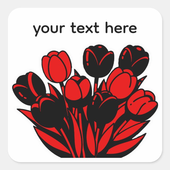 Red and Black Tulip Bouquet Square Sticker (Front)