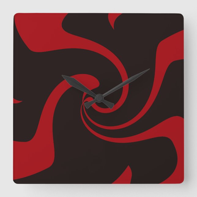 Red and Black Twist Square Wall Clock (Front)