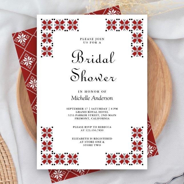 Red and Black Ukrainian Embroidery Bridal Shower Invitation (Creator Uploaded)