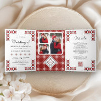 Red and Black Ukrainian Embroidery QR Code Wedding