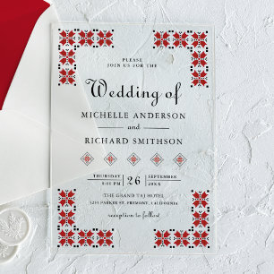 Red and Black Ukrainian Embroidery Wedding Acrylic Invitations