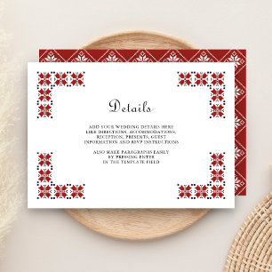 Red and Black Ukrainian Embroidery Wedding Details Enclosure Card