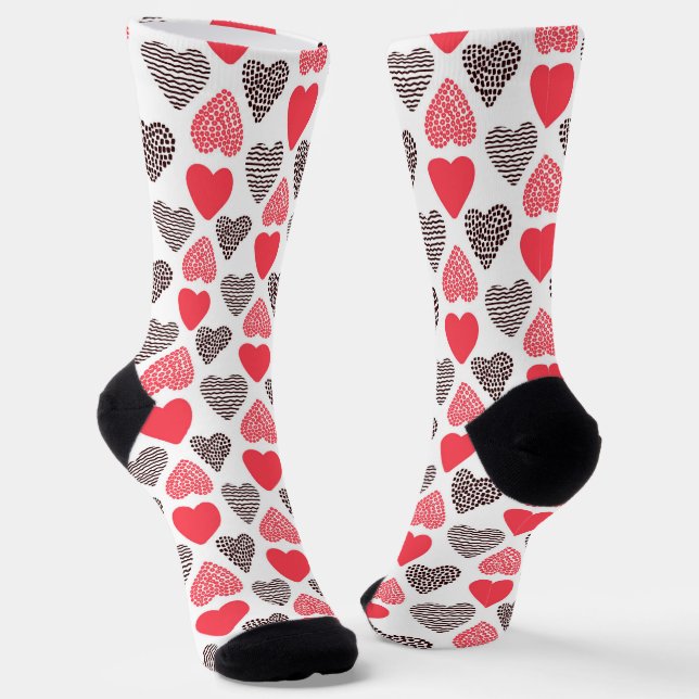 Red and Black Valentine's hearts Pattern Socks (Angled)