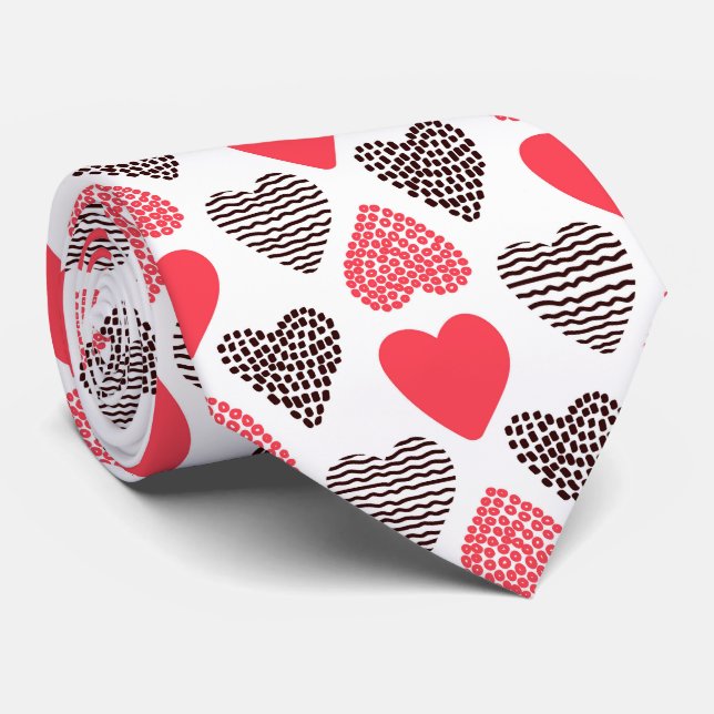 Red and Black Valentine's hearts Pattern Tie (Rolled)